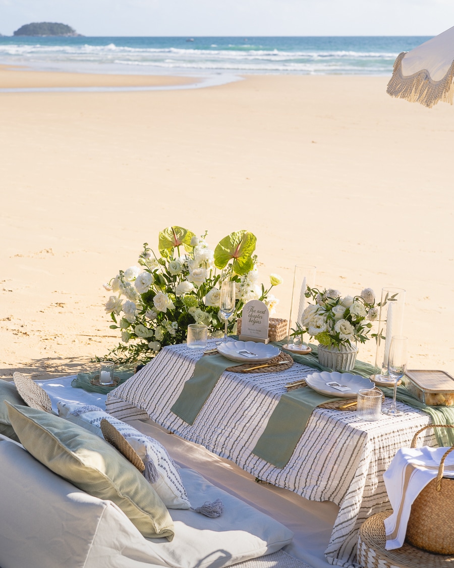 Phuket proposal packages with styled romantic beach picnic setups by Homeaway Picnic