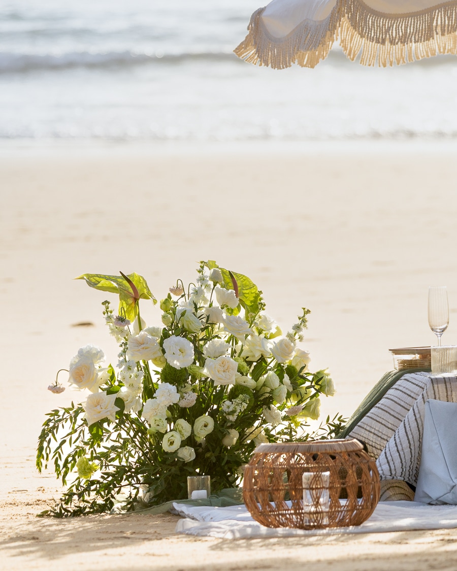 Phuket beach proposal packages for couples with flowers